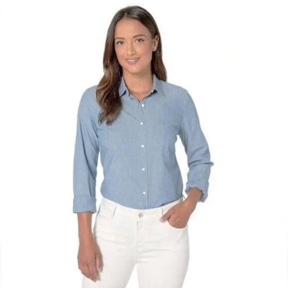2/$30 NWT Womens UNTUCKit Valori Button Front Shirt Long Sleeve Denim Chambray - Picture 1 of 10